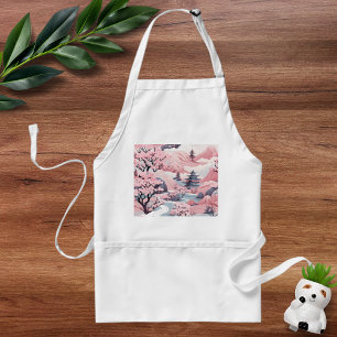 Avental Apron, paisagem japonesa rosa e Cinza