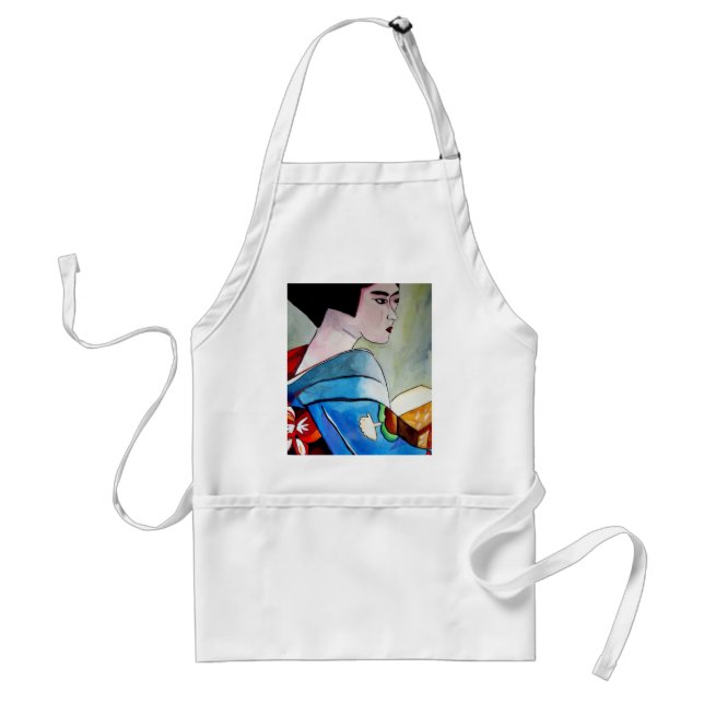 Avental Arte original de pintura em aquarela de Geisha Jap (Frente)