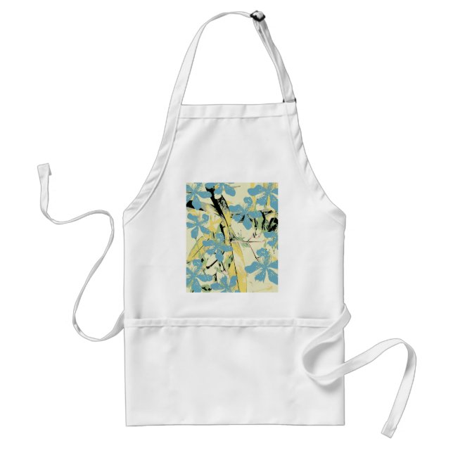 Avental azul retro-flor e amarelo (Frente)