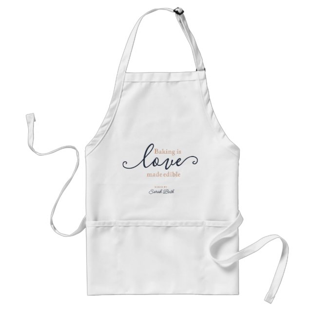 Avental Baking is Love made Edible Tan Marinho Script Clas (Frente)