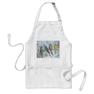 Avental Blue Budgies Sitting Watercolor Kitchen Apron