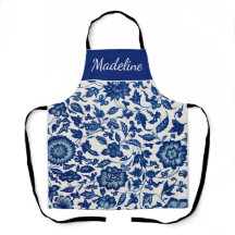 Avental Blue White Watercolor Wildflower Nome Pers