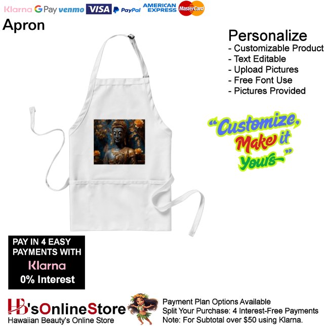 Avental Buda Standard Apron White (Buddha White Standard Apron with Three Spacious Front Pockets.
)