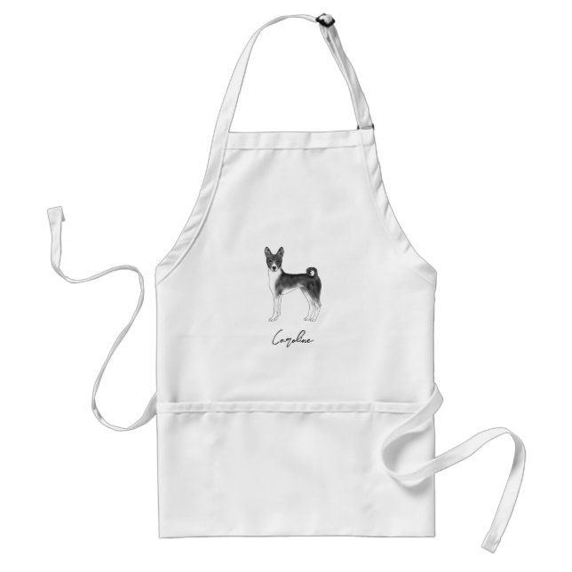 Avental Cachorro Basenji Fofo em Preto e Branco & Texto Pe (Frente)