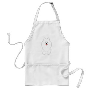 Avental Cão branco bonito. Spitz ou Pomeranian.