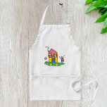Avental Casa Feliz, Casa Colorida e Figura Fixa<br><div class="desc">Adicione um toque de charme à sua cozinha ou a sessões de artesanato com este avental delicioso com um desenho colorido de um rapaz à frente de uma alegre casa amarela. O trabalho de arte vibrante, com seus golpes brincalhões e matizes brilhantes, irradia calor e criatividade, fazer-o como presente perfeito...</div>