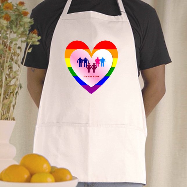 Avental Casal do coração do Orgulho Todo-Amor (Couples Inside the All Love Pride Heart Adult Apron)