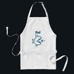 Avental Chef Azul Branco-Pai engraçado<br><div class="desc">O Pai Adulto Apron Azul Branco do Tubarão Pai Engraçado Branco do Chef pode agora combinar a mãe com as crianças com este design de tubarão da moda! Projetado com tubarão-Pai perseguindo peixes menores centrados na frente da avental com o nome da criança na tipografia azul-marinho. CLIQUE EM PERSONALIZAR OPÇÃO...</div>