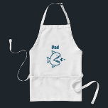 Avental Chef Azul Branco-Pai engraçado<br><div class="desc">O Pai Adulto Apron Azul Branco do Tubarão Pai Engraçado Branco do Chef pode agora combinar a mãe com as crianças com este design de tubarão da moda! Projetado com tubarão-Pai perseguindo peixes menores centrados na frente da avental com o nome da criança na tipografia azul-marinho. CLIQUE EM PERSONALIZAR OPÇÃO...</div>