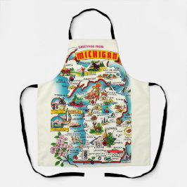 Avental com Mapa Colorido Vintage de Michigan
