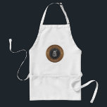 Avental Compro de café logo elegante círculo de cobre dour<br><div class="desc">Café / compre o logotipo e o nome da avental do funcionário no quadro de carvão de cinza escura e fundo de ouro de cobre com uma máquina de torrefação de café antiga. Fácil de personalizar com seu nome comercial, nome de funcionário e logotipo (você pode substituir a torradeira de...</div>