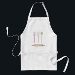 Avental Cozinha de ferramentas para panificação rosa<br><div class="desc">Ilustração de colher de madeira,  uísque rosa,  espátula e pino rolante com nome.</div>