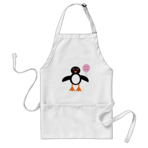 Avental Cozinhar de Pinguim-Menina Rosa-Rosa-Rosa