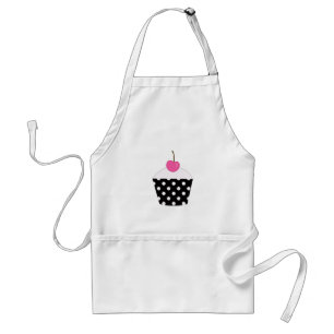 Avental Cupcake preto e branco das bolinhas com cereja