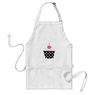 Avental Cupcake preto e branco das bolinhas com cereja