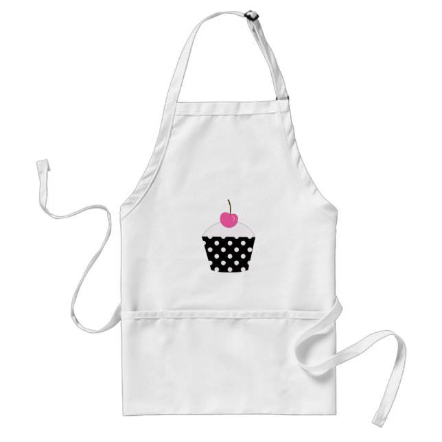Avental Cupcake preto e branco das bolinhas com cereja (Frente)