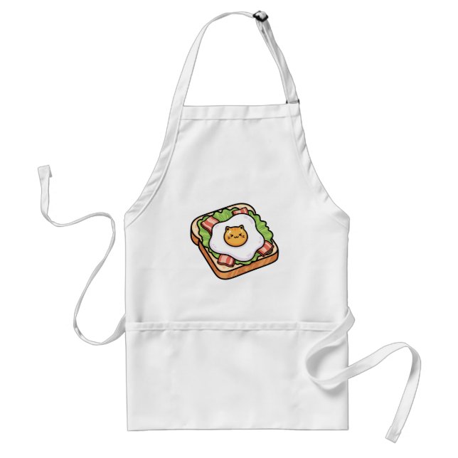 Avental Cute Kawaii Cat Fried Egg on Toast Illustration (Frente)