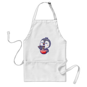 Avental Cute Kawaii Penguin Eating Ramen Bowl