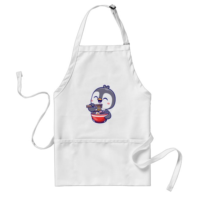 Avental Cute Kawaii Penguin Eating Ramen Bowl (Frente)