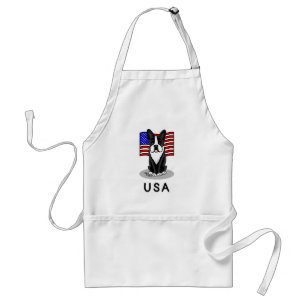 Avental Cute USA American Flag Boston Terrier Dog (preto)
