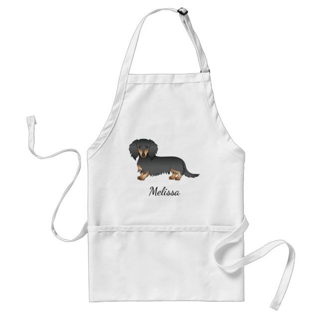 Avental Dachshund Cartoon Cachorro Pelo Longo Preto e Cast (Frente)