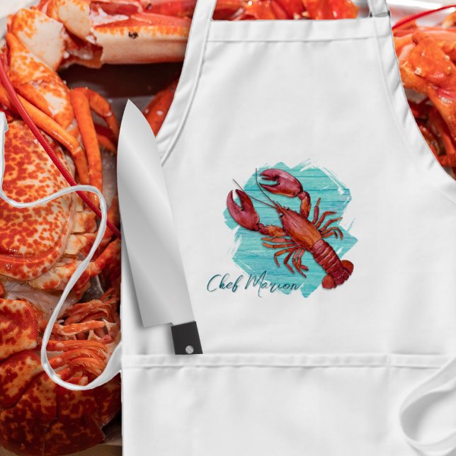 Avental de Bolso Design Madeira Azul Chef Lagosta (Criador carregado)