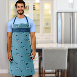 Avental de Chef com Padrão de Marlim Azul Peixe de