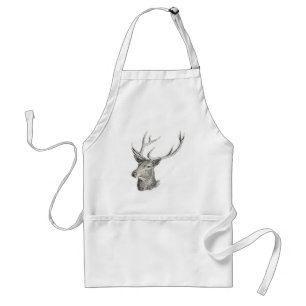 Avental Deer Buck Head com Antlers Black and White Art