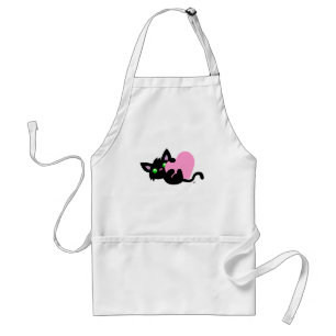 Avental Dia de os namorados Gatinho Preto Pron Branco