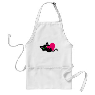 Avental Dia de os namorados Gatinho Preto Pron Branco