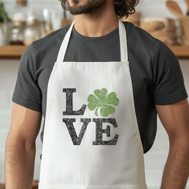 Avental Dia de São Patrício AMOR com shamrock (St. Patrick's Day Apron)