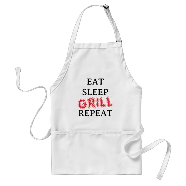 Avental Eat Sleep Grill Repeat funny BBQ apron for chef (Frente)