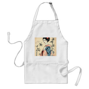 Avental Elegante Geisha com Padrões de Bambu e Tinta