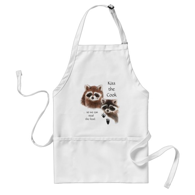 Avental Engraçado, Beija a Cook Cute Raccoon Humor Cote (Frente)