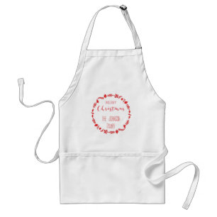 Avental Feliz Natal Com Folhas Vermelhas Decor Apron