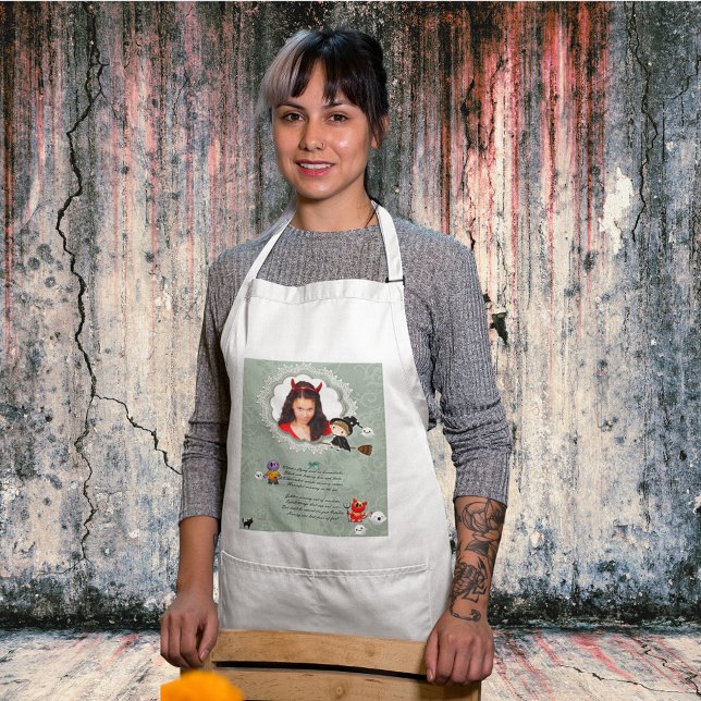 Avental Fotografia com Bruxa, Monstros, Fantasma, Gato (Photo Frame with Witch, Monsters, Ghost, Cat Adult Apron)