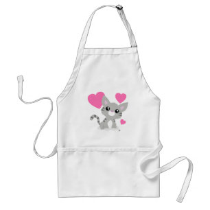 Avental Gatinho Cinza dia de os namorados Branco Apron