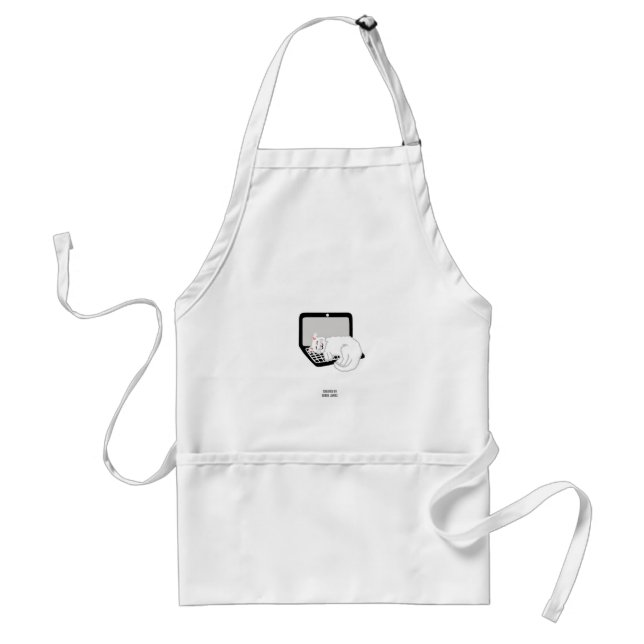 Avental Gato Branco Dormindo No Laptop Apron (Frente)
