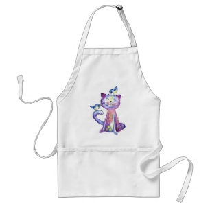 Avental Gato Branco e Roxo Cugado com Aves