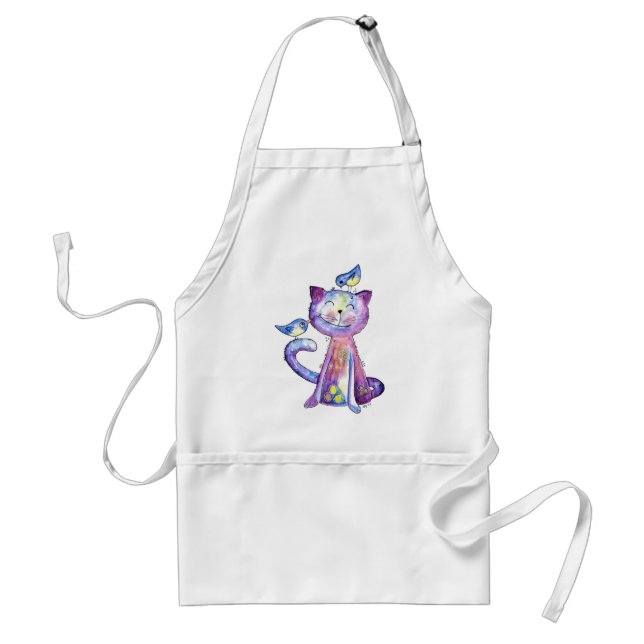 Avental Gato Branco e Roxo Cugado com Aves (Frente)