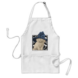 Avental Gato de Vintagem Cónico no Damask Blue Hat Apron