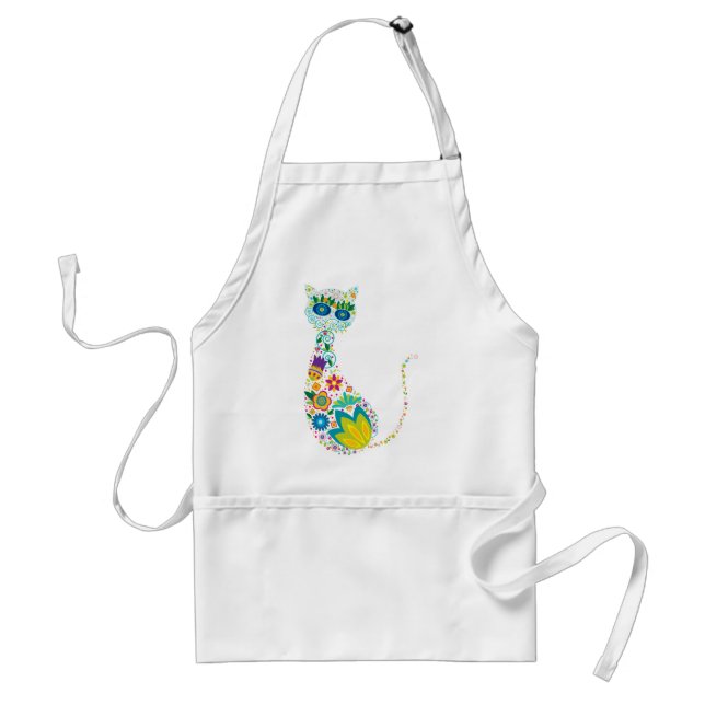 Avental Gato floral colorido (Frente)