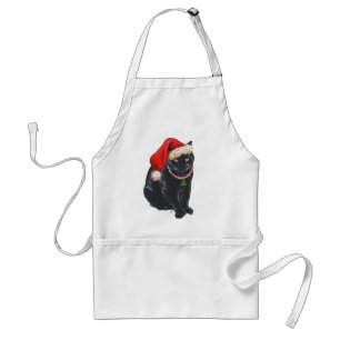 Avental Gato Preto de Chapéu de Papai Noel