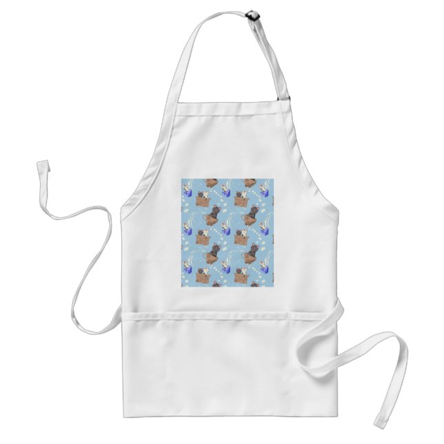 Avental Gatos na caixa e leite cai em azul (Frente)