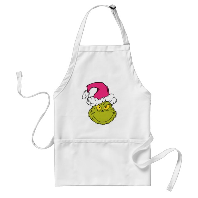 Avental Grinch com chapéu de Papai Noel rosa (Frente)