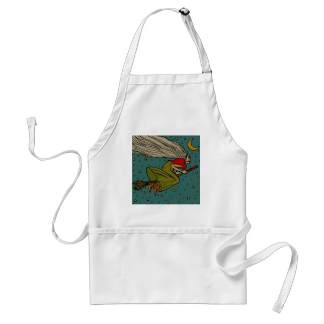 Avental Halloween Antigo, Bruxa Má Voadora em Vassoura (Frente)