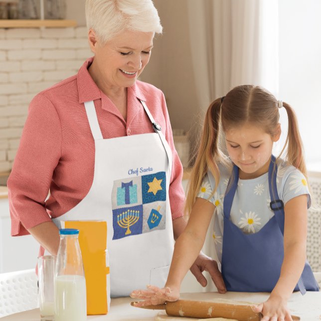 Avental Hanukkah Quilt Collage Personaliza Apron (Criador carregado)