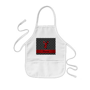 Avental Infantil A polca branca personalizada do preto vermelho