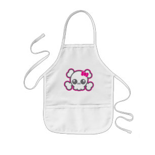 Avental Infantil Apron do Kawaii Pink Ribbon Skull Kid
