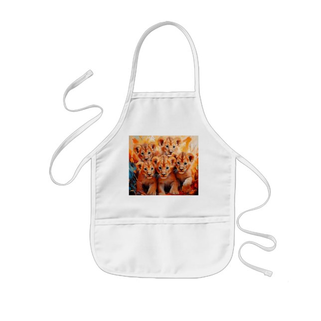 Avental Infantil Apron- Trabalho de arte de cinco leões (Frente)
